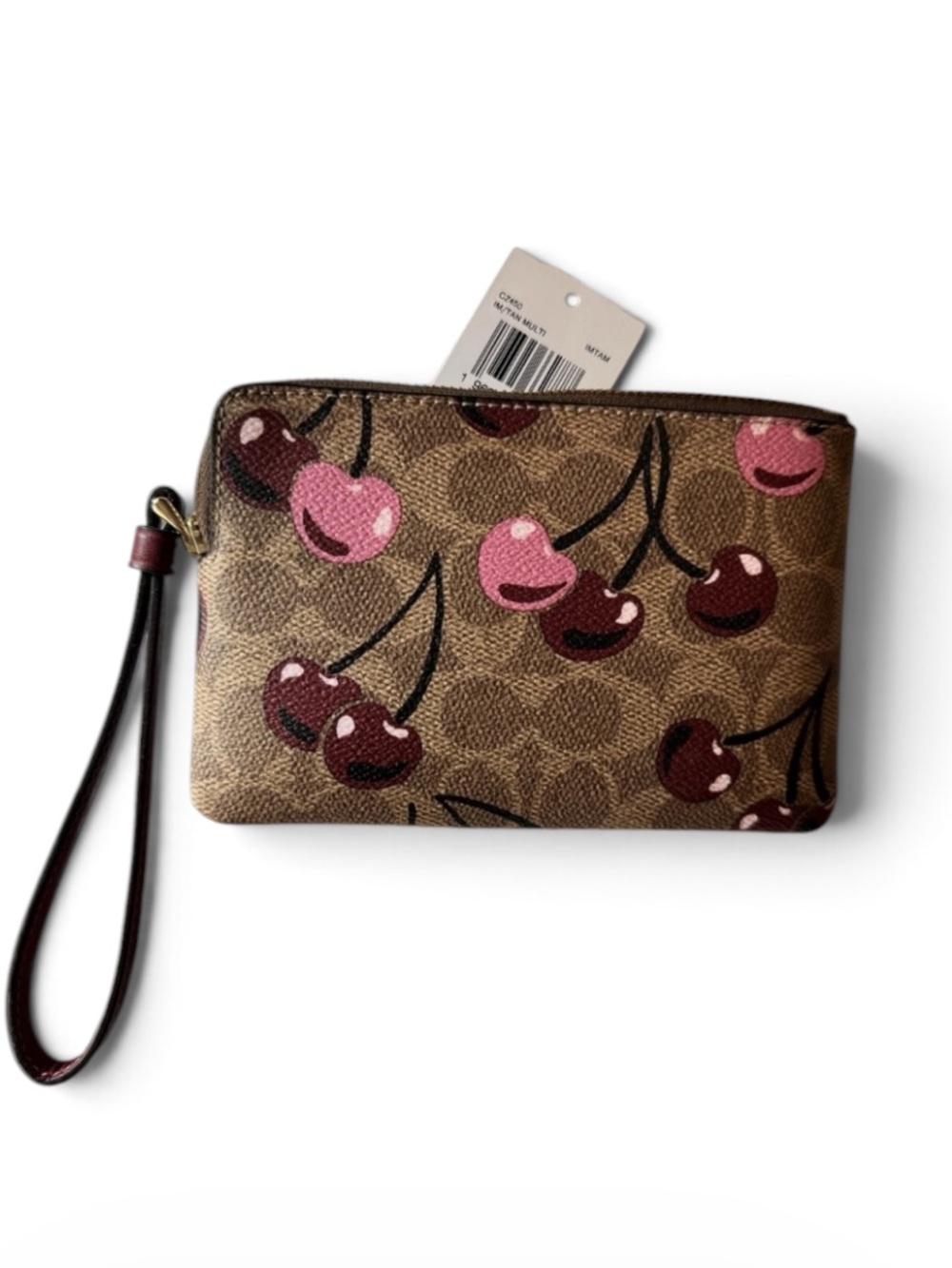 COACH Cherry Print Signature Wristlet Wallet - Brown & Pink nwt - Picture 3 of 3